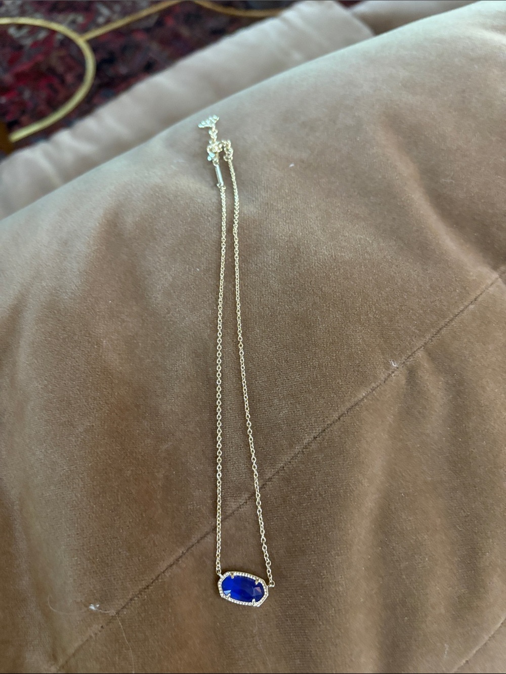 Kendra Scott Gold Chain Necklace with Royal Blue Oval Pendant